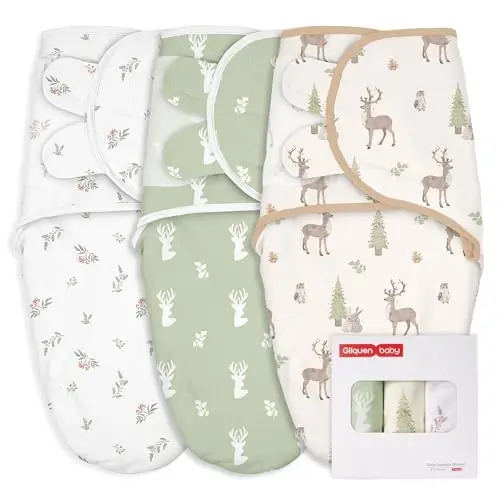GLLQUEN BABY Girl Swaddles 0-3 Months - 3 Pack Baby Swaddles Sack for Newborn, Infant Sleep Sack, Easy Swaddling Wrap, Christmas Forest Carol, Nursery Swaddle Blankets Essentials 
