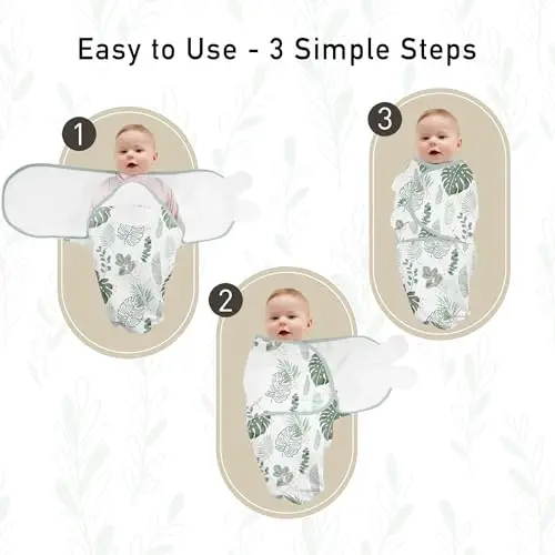 GLLQUEN BABY Girl Swaddles 0-3 Months - 3 Pack Baby Swaddles Sack for Newborn, Infant Sleep Sack, Easy Swaddling Wrap, The Summer of Monstera, Nursery Swaddle Blankets Essentials - 6