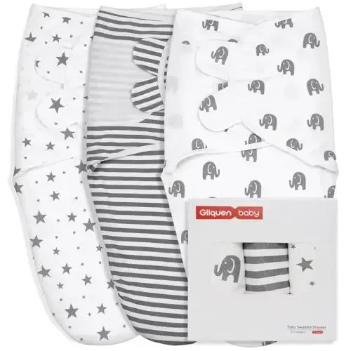 GLLQUEN BABY Newborn Swaddle Blankets for Baby Boy, 3 Pack Baby Swaddles 0-3 Months, Swaddling Sleep Sack, Infant Wrap Swaddle Sack, Elephant & Star & Stripe, Newborn Essentials - GLLQUEN BABY