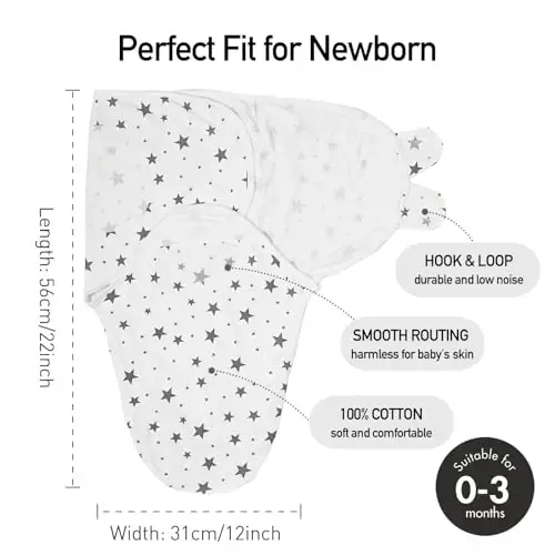 GLLQUEN BABY Newborn Swaddle Blankets for Baby Boy, 3 Pack Baby Swaddles 0-3 Months, Swaddling Sleep Sack, Infant Wrap Swaddle Sack, Elephant & Star & Stripe, Newborn Essentials - 5