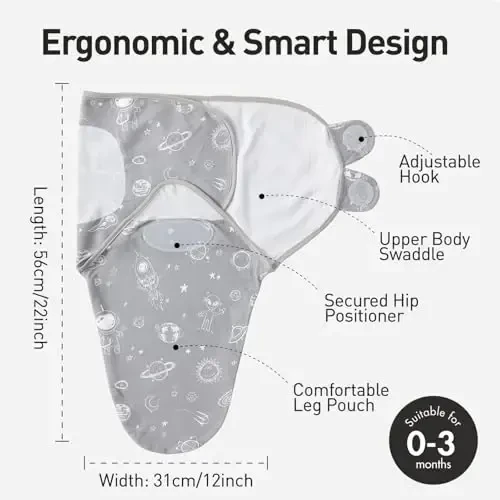 GLLQUEN BABY Organic Newborn Swaddles Sleep Sack, Swaddle Blankets for Baby Boy, 3 Pack Adjustable Wrap Set, Gray Starry Sky & Astronaut, 0-3 Months (Small/Medium) - GLLQUEN BABY (1)