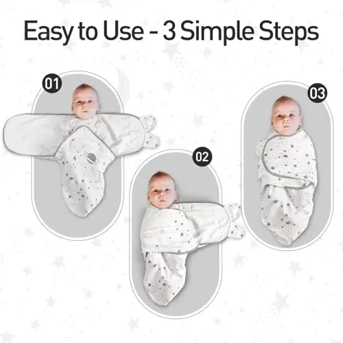 GLLQUEN BABY Organic Newborn Swaddles Sleep Sack, Swaddle Blankets for Baby Boy, 3 Pack Adjustable Wrap Set, Gray Starry Sky & Astronaut, 0-3 Months (Small/Medium) - 5