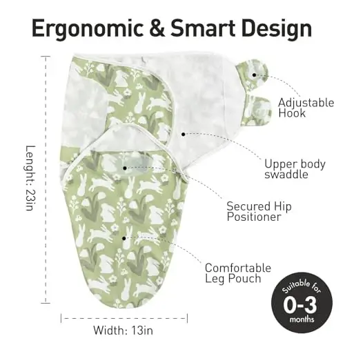 GLLQUEN BABY Swaddle Blanket Sleep Sacks for Newborn - Baby Swaddles 0-3 Months, 3-Pack Newborn Swaddling Sack, Cute Rabbit,Swaddle Wrap, Baby Essentials, Registry & Gift (Small/Medium) - 5