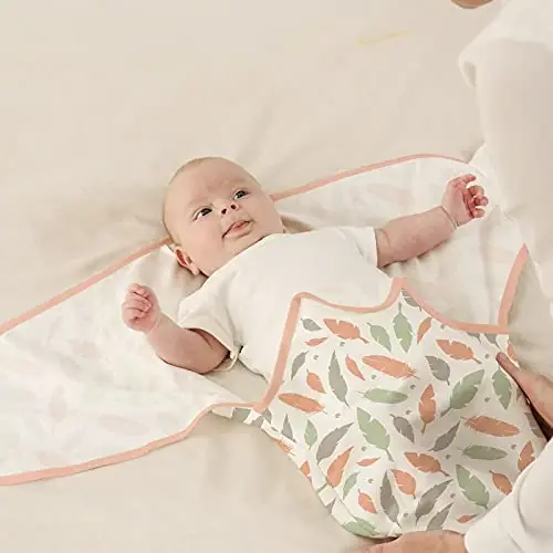 GLLQUEN BABY Swaddle Blankets for Baby Girls, 3-6 Months, Orange Pink Feather & Wave Point, 3 Pack Wrap Set, Newborn Adjustable Swaddles Sleep Sack, (Medium/Large) - 2