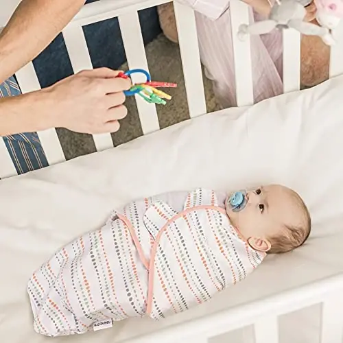 GLLQUEN BABY Swaddle Blankets for Baby Girls, 3-6 Months, Orange Pink Feather & Wave Point, 3 Pack Wrap Set, Newborn Adjustable Swaddles Sleep Sack, (Medium/Large) - 5