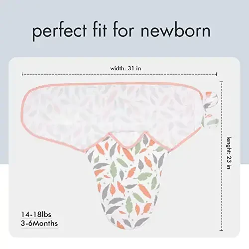 GLLQUEN BABY Swaddle Blankets for Baby Girls, 3-6 Months, Orange Pink Feather & Wave Point, 3 Pack Wrap Set, Newborn Adjustable Swaddles Sleep Sack, (Medium/Large) - 6