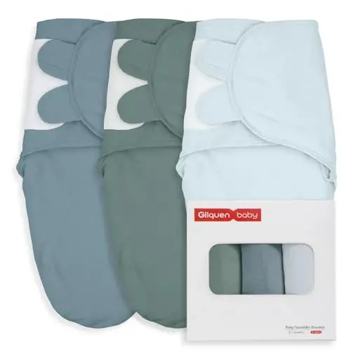 GLLQUEN BABY Swaddles 0-3 Months, 3-Pack Baby Swaddles Sack for Newborn, Baby Boys, Infant Sleep Sack, Easy Swaddling Wrap, Tranquil Blue, Nursery Swaddle Blankets Essentials 