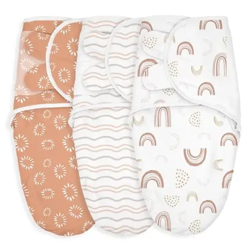 GLLQUEN BABY Swaddles for Newborn - 3 Pack Swaddle 0-3 Months, for Newborn Baby Boys and Girls, Soft Swaddle Blanket Wrap, Easy Change, Rainbow & Wave - 1