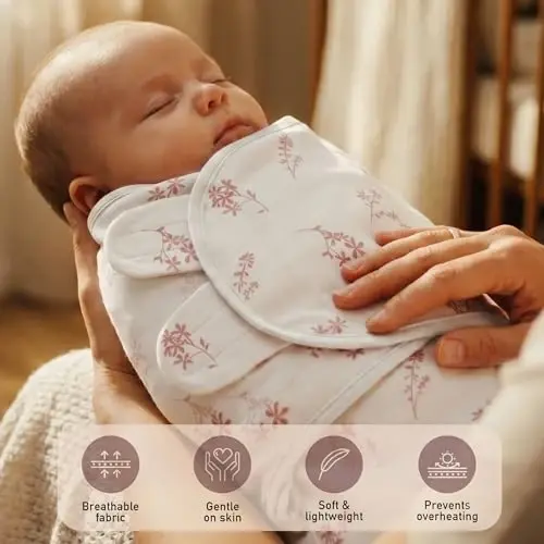 GLLQUEN BABY Swaddles for Newborns Organic Cotton, Soft Baby Girl Swaddles 0-3 Months, Womb-Like Sleep Sack Wrap Nursery Swaddling Blankets Flower - 3