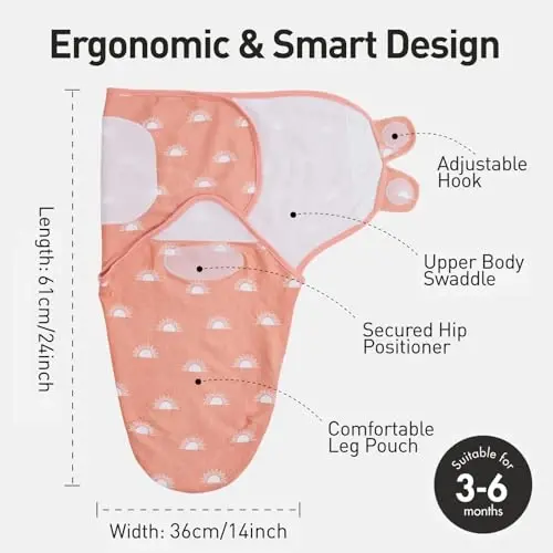 GLLQUEN BABY Swaddles for Newborns Organic Cotton, Soft Baby Girl Swaddles 3-6 Months, Reduce Startle Reflex Womb-Like Sleep Sack Wrap Nursery Swaddling Blankets Rainbow and Sun 