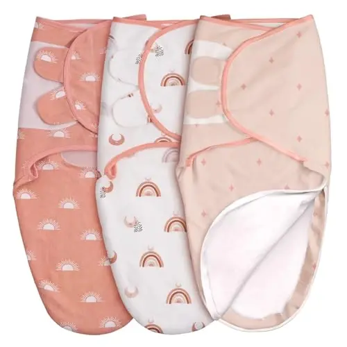 GLLQUEN BABY 3-Pack Baby Swaddle Sleep Sacks with Zipper for Newborn - Baby Swaddles 0-3 Months, Infant Swaddling Sack, Rainbow & Sun, Swaddles Blanket Wrap (Small/Medium) - GLLQUEN BABY