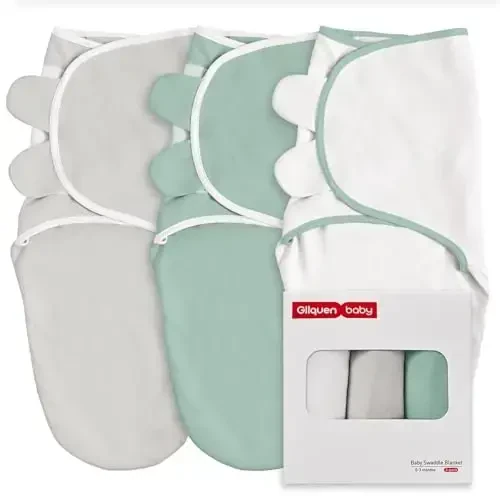 GLLQUEN BABY 3-Pack Baby Swaddle Sleep Sacks for Newborns 0-3 Months - Adjustable Infant Swaddle Blanket Wrap, Baby Essentials, Gray & Green Tone - GLLQUEN