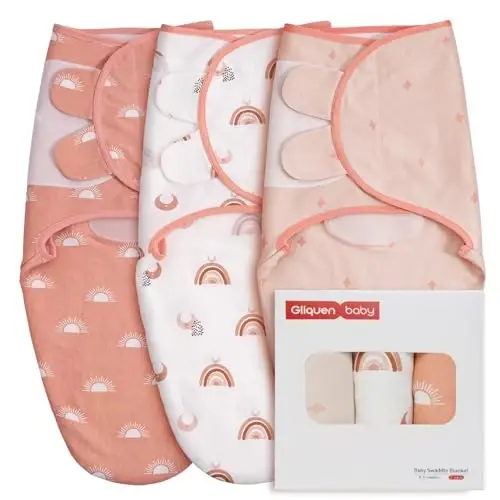 GLLQUEN BABY 3-Pack Organic Baby Swaddle Sleep Sacks for Newborn - Baby Swaddles 0-3 Months, Newborn Swaddling Sack, Rainbow & Sun, Infant Swaddle Blanket Wrap (Small/Medium) - 4