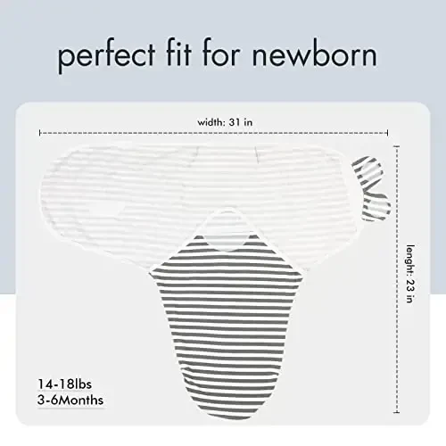 GLLQUEN BABY Swaddle Blankets for Baby Boy Girl, 3-6 Months, Gray Elephant Star & Stripe, 3 Pack Wrap Set, Newborn Adjustable Swaddles Sleep Sack,(Medium/Large) - GLLQUEN (1)