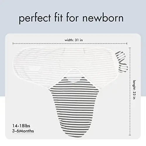 GLLQUEN BABY Swaddle Blankets for Baby Boy Girl, 3-6 Months, Gray Elephant Star & Stripe, 3 Pack Wrap Set, Newborn Adjustable Swaddles Sleep Sack,(Medium/Large) - 2