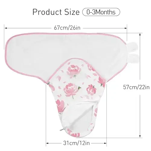 GLLQUEN BABY Baby Swaddle Sleep Sacks with Zipper - 3-Pack Newborn Swaddling Sack, Baby Swaddles Sleep Sack 0-3 Months,Pink Floral or Leaves, Swaddling Blankets 3 Pack Wrap Set, Easy Change Swaddle - 4