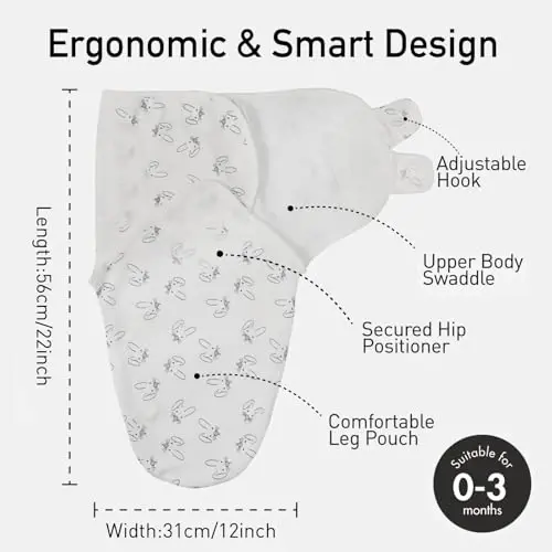 GLLQUEN BABY Swaddles for Newborns Organic Cotton, Soft Baby Swaddles 0-3 Months, Womb-Like Sleep Sack Wrap Nursery Swaddling Blankets Stripes & Bunnies - 5