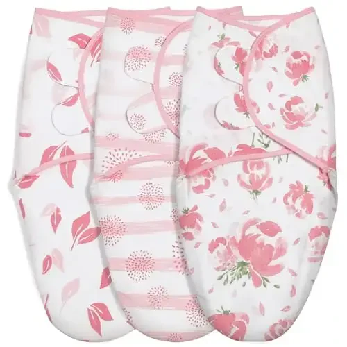 GLLQUEN BABY Girl Swaddles 0-3 Months - 3 Pack Baby Swaddles Sack for Newborn, Infant Sleep Sack, Easy Swaddling Wrap, A Pink Floral, Nursery Swaddle Blankets Essentials 