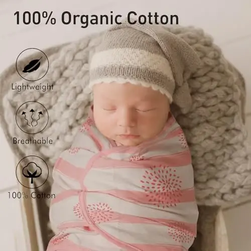 GLLQUEN BABY Swaddles for Newborns Organic Cotton, Soft Baby Girl Swaddles 0-3 Months, Womb-Like Sleep Sack Wrap Nursery Swaddling Blankets Pink Florals - 4