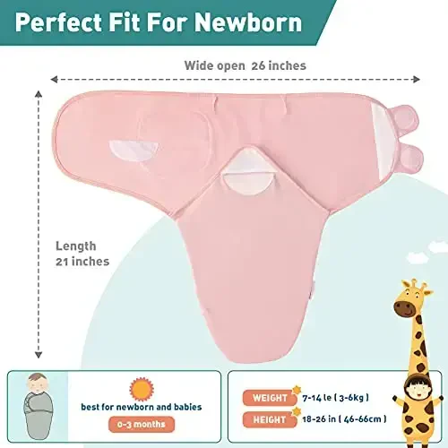 GLLQUEN BABY Swaddle Blankets for Baby Girls, Orange Pink Feather & Wave Point, 3 Pack Wrap Set, Newborn Adjustable Swaddles Sleep Sack, 0-3 Months (Small/Medium) - 6