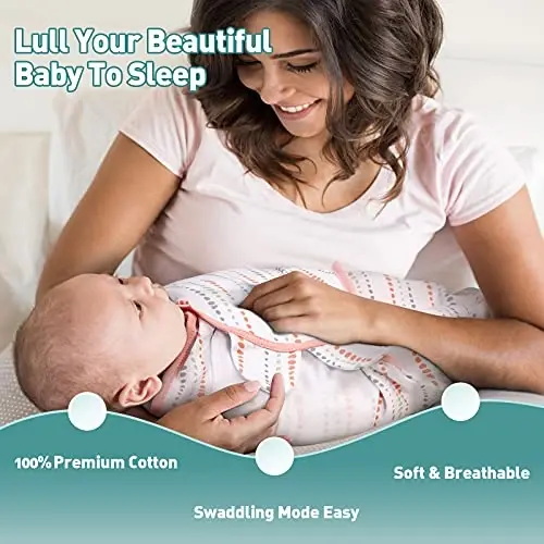 GLLQUEN BABY Swaddle Blankets for Baby Girls, Orange Pink Feather & Wave Point, 3 Pack Wrap Set, Newborn Adjustable Swaddles Sleep Sack, 0-3 Months (Small/Medium) - 4