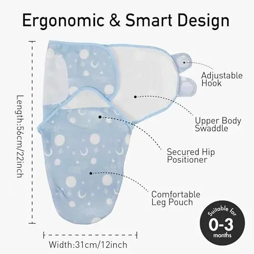 GLLQUEN BABY Swaddles for Babies Boys and Girls - Newborn Swaddle Sack 3 Pack, Baby Swaddle 0-3 Months, Soft Sleep Sack, Blanket Wrap, Space & World, Baby Essentials - 4
