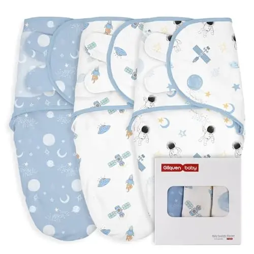 GLLQUEN BABY Swaddles for Babies Boys and Girls - Newborn Swaddle Sack 3 Pack, Baby Swaddle 0-3 Months, Soft Sleep Sack, Blanket Wrap, Space & World, Baby Essentials - 5