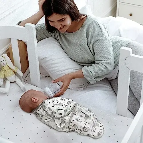 GLLQUEN BABY Organic Swaddle Sleep Sacks for Newborn - Baby Swaddles 0-3 Months, 3-Pack Newborn Swaddling Sack, Gray Stripe & Animal World, Baby Swaddle Blanket Wrap (Small/Medium) - GLLQUEN BABY (1)
