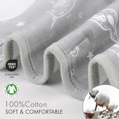 GLLQUEN BABY Organic Newborn Swaddles Sleep Sack, Swaddle Blankets for Baby Boy, 3 Pack Adjustable Wrap Set, Gray Starry Sky & Astronaut, 0-3 Months (Small/Medium) - 3
