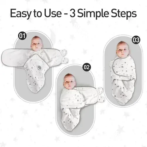 GLLQUEN BABY Organic Newborn Swaddles Sleep Sack, Swaddle Blankets for Baby Boy, 3 Pack Adjustable Wrap Set, Gray Starry Sky & Astronaut, 0-3 Months (Small/Medium) - 5