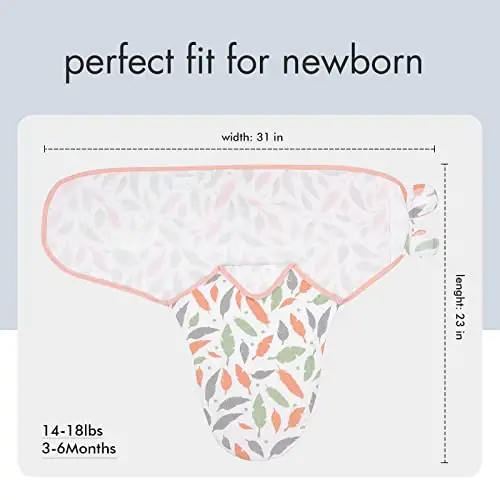 GLLQUEN BABY Swaddle Blankets for Baby Girls, 3-6 Months, Orange Pink Feather & Wave Point, 3 Pack Wrap Set, Newborn Adjustable Swaddles Sleep Sack, (Medium/Large) - 6