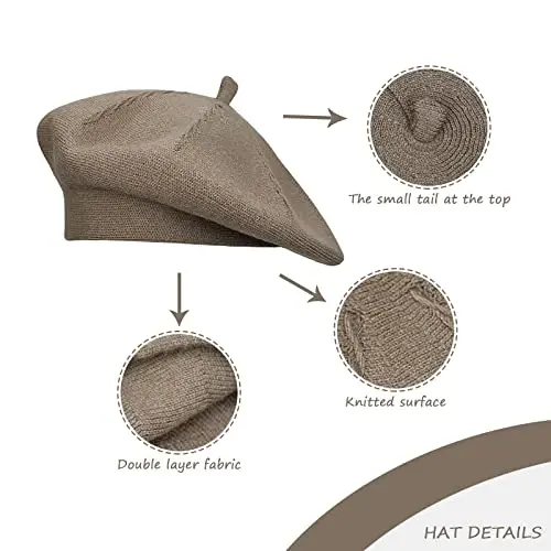 Gllutt CasModazoneere Beret Hat French Style Stretchy Knitting Solid Color Both Side Usable - 6