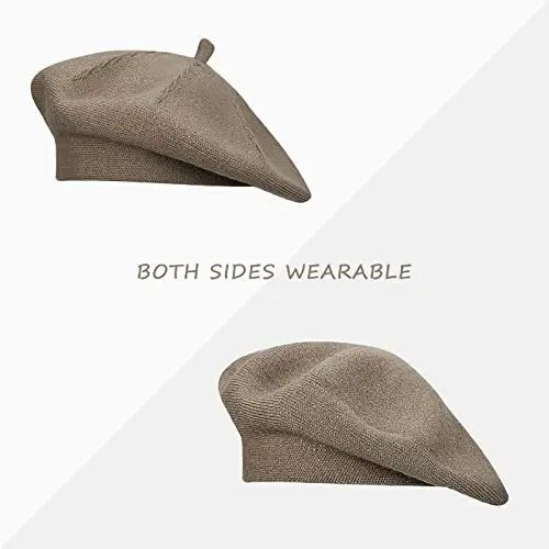 Gllutt CasModazoneere Beret Hat French Style Stretchy Knitting Solid Color Both Side Usable - 4