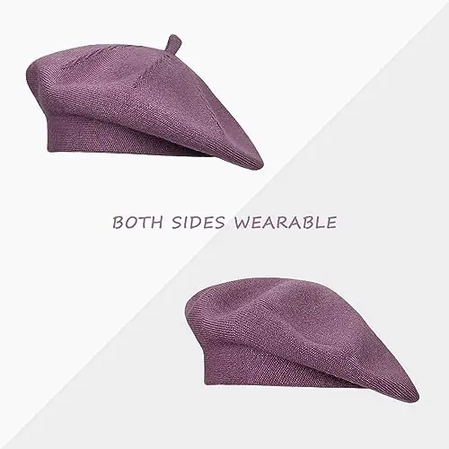 Gllutt CasModazoneere Beret Hat French Style Stretchy Knitting Solid Color Both Side Usable - 5
