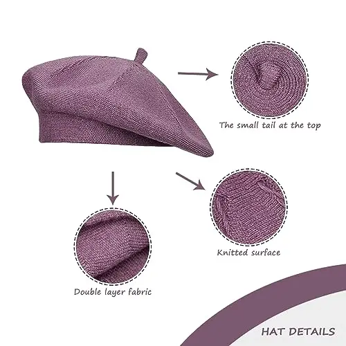 Gllutt CasModazoneere Beret Hat French Style Stretchy Knitting Solid Color Both Side Usable - 6
