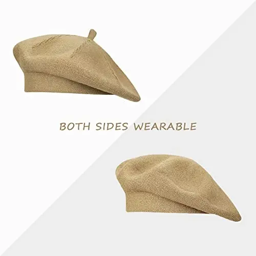 Gllutt CasModazoneere Beret Hat French Style Stretchy Knitting Solid Color Both Side Usable - 4