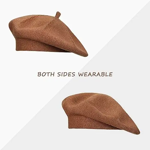 Gllutt CasModazoneere Beret Hat French Style Stretchy Knitting Solid Color Both Side Usable - 5