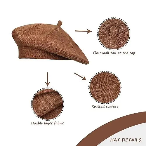 Gllutt CasModazoneere Beret Hat French Style Stretchy Knitting Solid Color Both Side Usable - 6