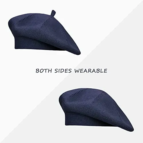 Gllutt CasModazoneere Beret Hat French Style Stretchy Knitting Solid Color Both Side Usable - 4