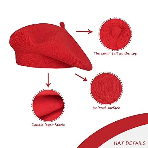 Gllutt CasModazoneere Beret Hat French Style Stretchy Knitting Solid Color Both Side Usable - 7