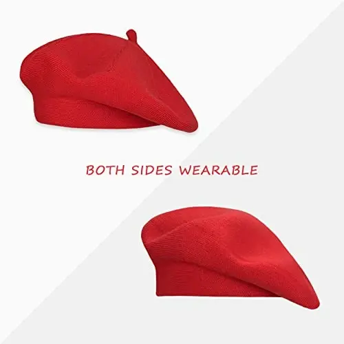 Gllutt CasModazoneere Beret Hat French Style Stretchy Knitting Solid Color Both Side Usable - 5