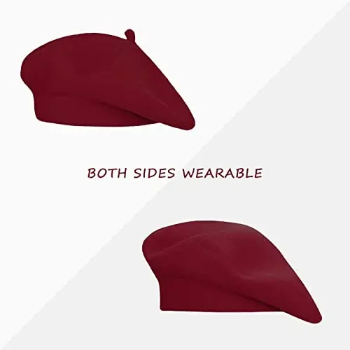 Gllutt CasModazoneere Beret Hat French Style Stretchy Knitting Solid Color Both Side Usable - 4