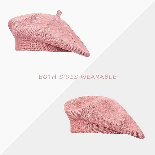 Gllutt CasModazoneere Beret Hat French Style Stretchy Knitting Solid Color Both Side Usable - 4