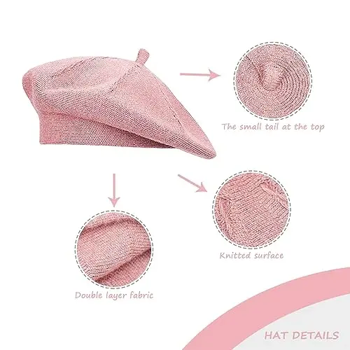 Gllutt CasModazoneere Beret Hat French Style Stretchy Knitting Solid Color Both Side Usable - 5