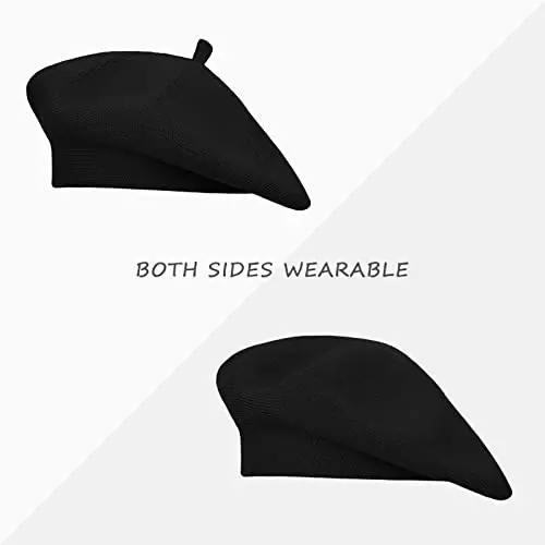 Gllutt CasModazoneere Beret Hat French Style Stretchy Knitting Solid Color Both Side Usable - 4