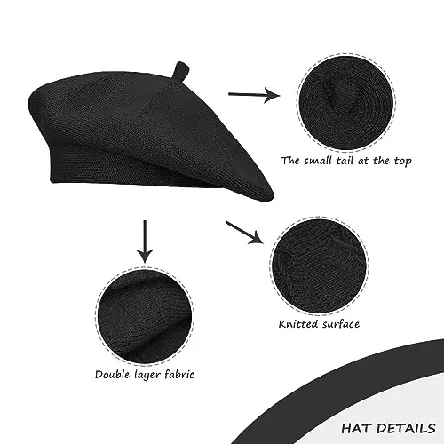 Gllutt CasModazoneere Beret Hat French Style Stretchy Knitting Solid Color Both Side Usable - 5
