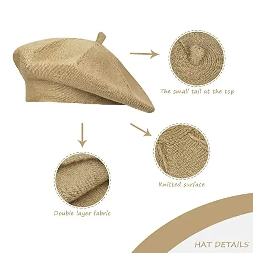 Gllutt CasModazoneere Beret Hat French Style Stretchy Knitting Solid Color Both Side Usable - 5