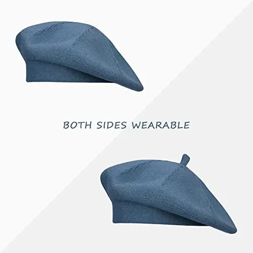 Gllutt CasModazoneere Beret Hat French Style Stretchy Knitting Solid Color Both Side Usable - 4