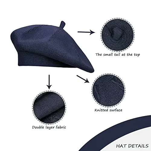Gllutt CasModazoneere Beret Hat French Style Stretchy Knitting Solid Color Both Side Usable - 5