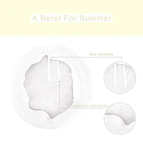 Gllutt Summer Knitted Thin Beret Hat for Women Size Adjustable French Style Solid Color - 5